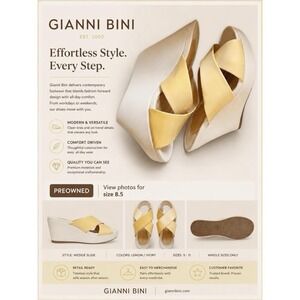 Gianni Bini Holli Wedge Slide Sandals Lemon Yellow Ivory White Size 8.5 HOLLI109